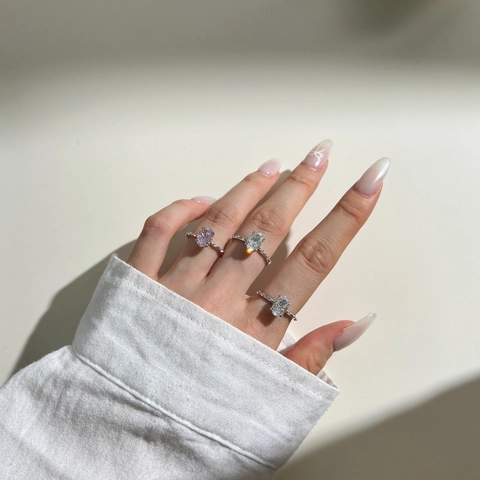 Anello in Argento Sterling S925 Zirconia Ovale Elegante Taglio a Fiore di Ghiaccio Zircone Intarsiato Gioielli Moda Donna Anello Regalo