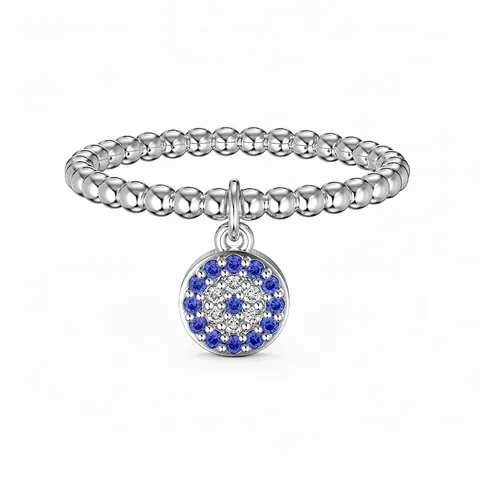 925 Sterling Silver Evil Eye Ring For Women Sparkling Blue White Zirconia Inlaid Round Pendant Beaded Band Fashion Jewelry Gift
