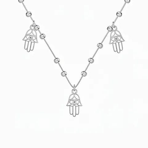Elegant 925 Sterling Silver Hamsa Hand Pendant Necklace For Women With Rhinestone Box Chain Beads Fashion Jewelry Gift