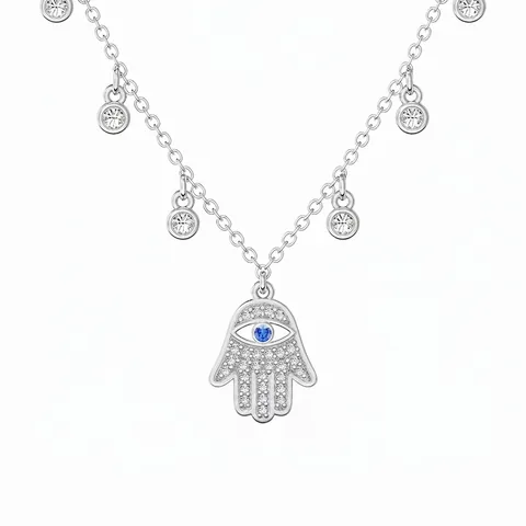 Collana con Pendente a Mano di Fatima in Argento Sterling 925 Malocchio con Zirconia Intarsiata Catena da Clavicola alla Moda Gioielli da Donna