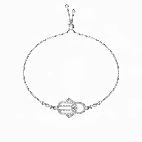 S925 Sterling Silver Hamsa Hand Evil Eye Bracelet For Women Hollow Zirconia Inlaid Adjustable Bolo Chain Jewelry Gift
