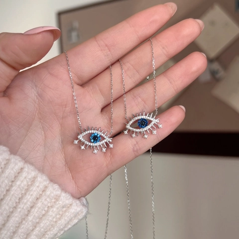 925 Sterling Silver Evil Eye Pendant Necklace For Women Zirconia Inlaid Hollow Star Charms Adjustable Chain Fashion Jewelry Gift