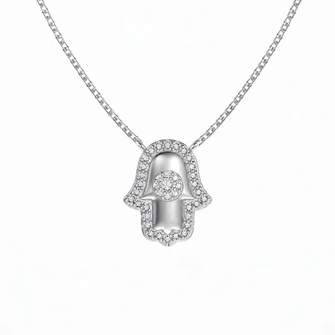 Collar con Colgante Mano de Hamsa de Plata de Ley 925 para Mujer con Circonia Incrustada Cadena de Clavícula Delicada Joyería