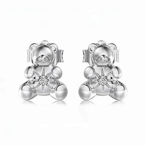 Orecchini a Bottone a Orso in Argento Sterling 925 Con Zirconia Intarsiata Gioielli Animali Per Donna Orecchini Regalo