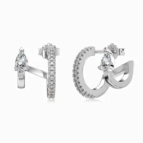 925 Sterling Zilver Zirconia Oorknopjes Voor Dames Trendy U-Vormige Geometrische Hoepel Oorbellen Fonkelende Waterdruppel Steen Sieraden