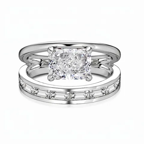 Luxurious 925 Sterling Silver Double Layer Square Zirconia Ring For Women Ice Flower Cut Engagement Wedding Party Jewelry
