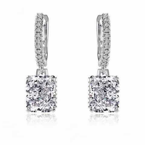 Elegante 925 Sterling Silber Rechteckige Zirkonia Tropfenohrringe Für Damen Eisblumenschliff Radiant Ohrhänger Hochzeit Party Schmuck