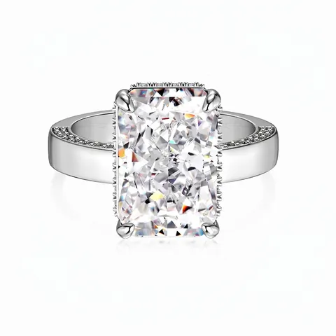Anello in Argento Sterling S925 Con Zirconia Taglio Radiante Elegante Anello Pavé Con Pietra Rettangolare da Donna Regalo di Gioielli Nuziali Lussuosi