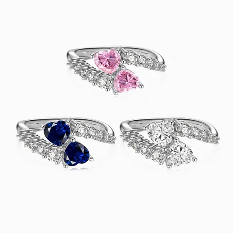 French Toi Et Moi S925 Sterling Silver Ring For Women Exquisite Dual Heart Rhinestone Inlaid Fashion Jewelry Personalized Anniversary Gift