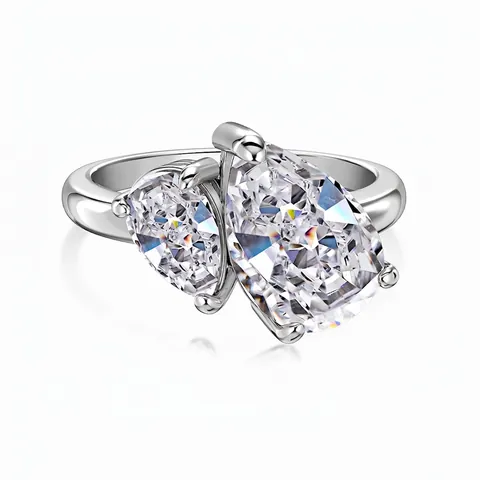Anello in Argento Sterling 925 Toi Et Moi Con Doppia Zirconia Taglio a Pera Elegante Anello Nuziale a Goccia di Ghiaccio per Donna Gioielli Raffinati