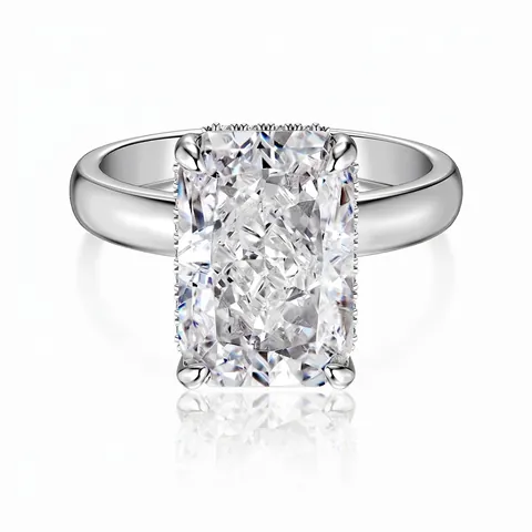 Classico Francese Argento Sterling 925 Quadrato Taglio Fiore di Ghiaccio Zirconia Anello Intarsiato per Donna 5 Carati Gioielli da Sposa