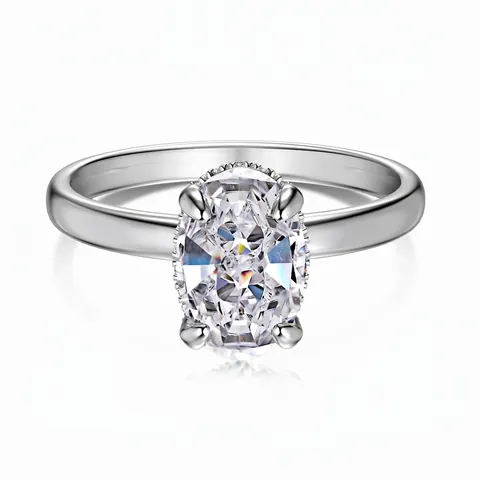 Anello in Argento Sterling S925 Con Zirconia a Taglio Ovale Elegante Design a Uovo di Piccione per Donna Gioielli