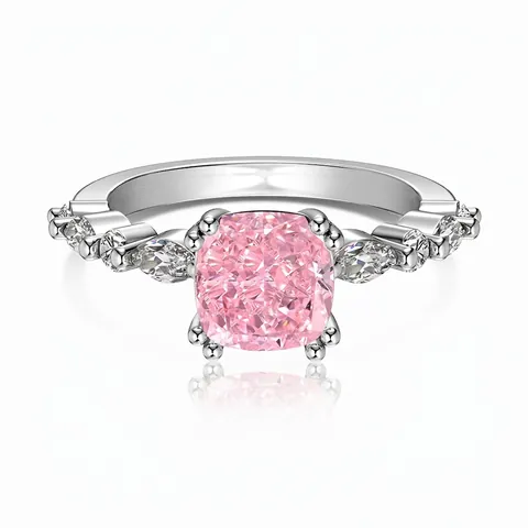 Luxus 925 Sterling Silber Kissen Schliff Zirkonia Ring Elegant Rosa Weiß Funkelnder Edelstein Finger Schmuck Für Damen Hochzeit Verlobung