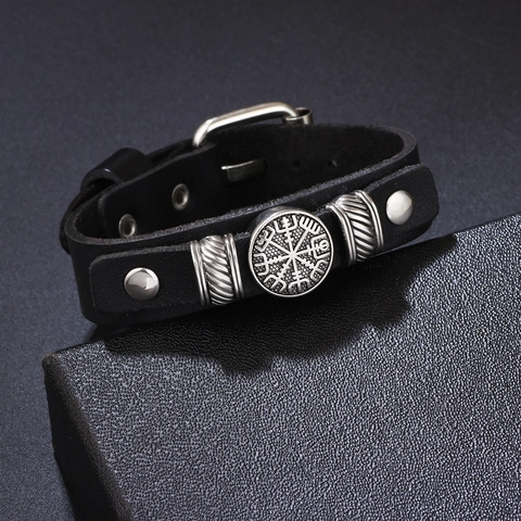 Wikinger Kompass Lederarmband Für Herren Punk Retro Verstellbar Legierung Vegvisir Symbol Manschette Armband Schmuck Geschenk