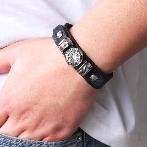 Wikinger Kompass Lederarmband Für Herren Punk Retro Verstellbar Legierung Vegvisir Symbol Manschette Armband Schmuck Geschenk