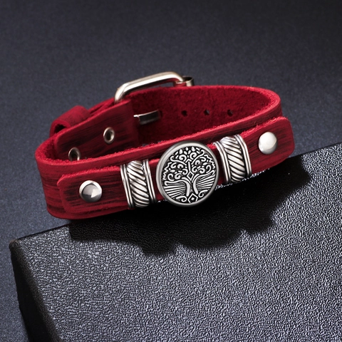 Retro Tree of Life Leather Bracelet Adjustable Cowhide Punk Alloy Medallion Hand Strap For Men Women Unisex Jewelry Gift