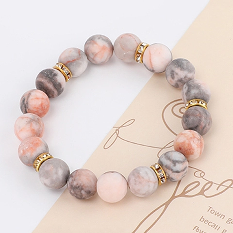 Bracciale con Perline in Pietra Naturale Rosa Motivo Zebra Lega Strass Distanziatore Bracciale Elastico per Donna Uomo Gioielli Yoga