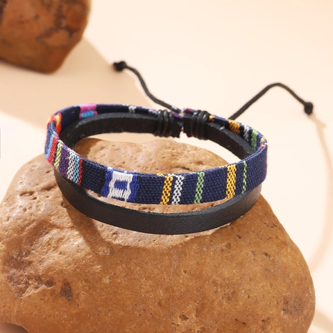 Bracciale Etnico Esotico in Pelle Intrecciata a Mano Multicolore Regolabile Bracciale in Corda Intrecciata per Donna Uomo Gioielli Bohemian Vintage