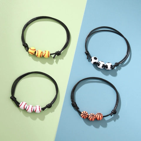 Adjustable Sports Ball Braided Bracelets For Men Women Black Wax Cord Football Basketball Baseball Softball Charm Jewelry Gift
