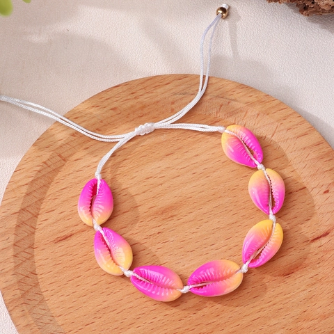 Bracciale Boho in Conchiglia Intrecciato a Mano Donna Sfumatura Rosa Giallo Conchiglia Cowrie Regolabile Cordino Spiaggia Gioielli
