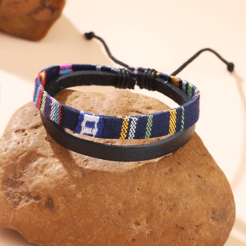 Bracciale Etnico Esotico in Pelle Intrecciata a Mano Multicolore Regolabile Bracciale in Corda Intrecciata per Donna Uomo Gioielli Bohemian Vintage