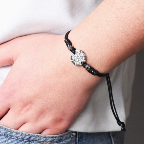 Nordic Viking Vegvisir Compass Bracelet Necklace For Men Women Woven Cord Adjustable Charm Jewelry Gift Vintage Punk Style