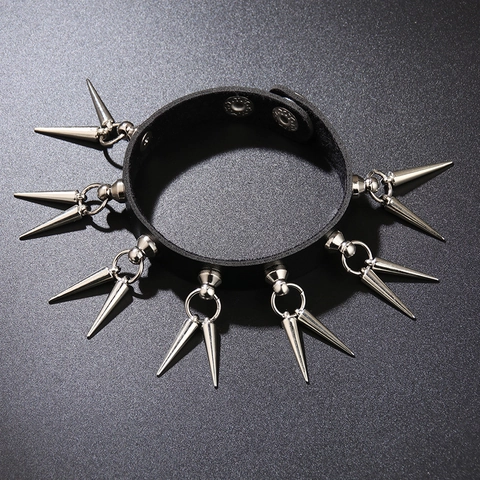 Punk Rock Leder Spike Armband Für Herren Gothic Nieten Stud Manschette Armband Trendy Bühne Schmuck Schwarz Silber Farbe