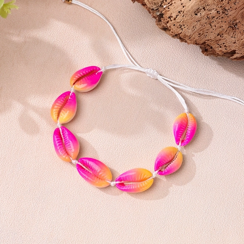 Bracciale Boho in Conchiglia Intrecciato a Mano Donna Sfumatura Rosa Giallo Conchiglia Cowrie Regolabile Cordino Spiaggia Gioielli