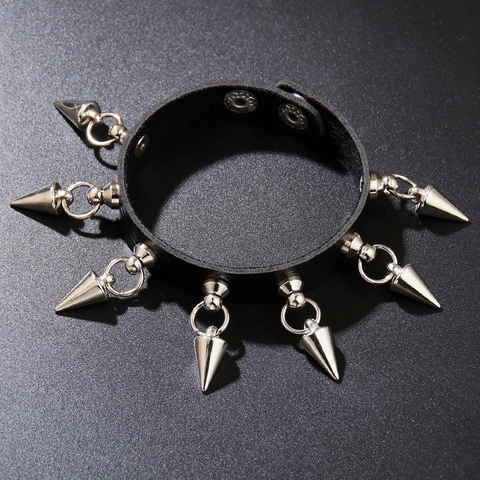 Punk Gothic Faux Leather Bracelet With Stainless Steel Spikes Adjustable Rivet Studded Bangle For Men Women Street Rock Jewelry