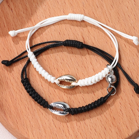 Bracelets de Couple en Corde Tressée à la Main Avec Pendentif Coquillage Attraction Magnétique Bijoux Réglables Pour Amants Amis
