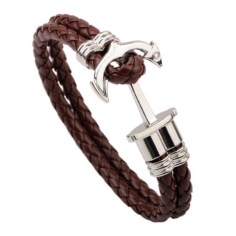 Vintage Herren Nautisch Anker Geflochtenes Leder Armband Legierung Ankerverschluss Hip Hop PU Leder Mehrlagig Kordel Armband Schmuck