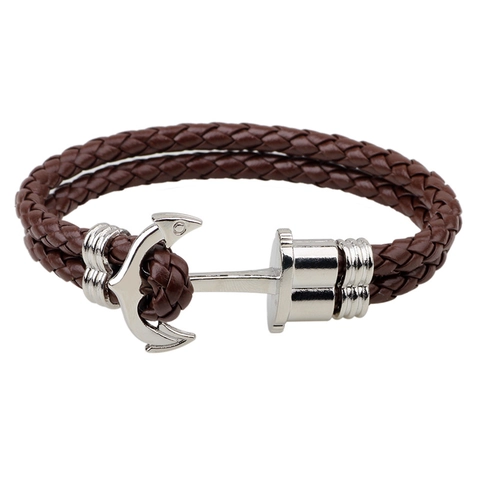 Vintage Herren Nautisch Anker Geflochtenes Leder Armband Legierung Ankerverschluss Hip Hop PU Leder Mehrlagig Kordel Armband Schmuck