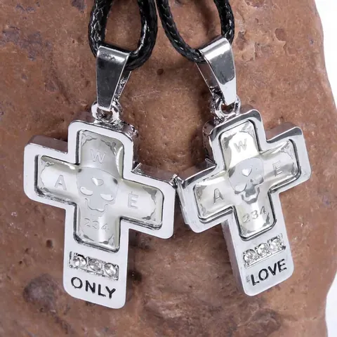 Punk Stainless Steel Cross Skull Pendant Necklace Rhinestone Inlaid Personalized Only Love Engraved Curb Chain Jewelry Gift
