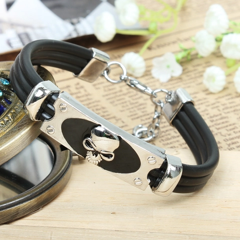 Punk Gothic Totenkopf Armband Für Herren Legierung Metallplatte PU Schnur Geflochten Einstellbar Hip Hop Schmuck