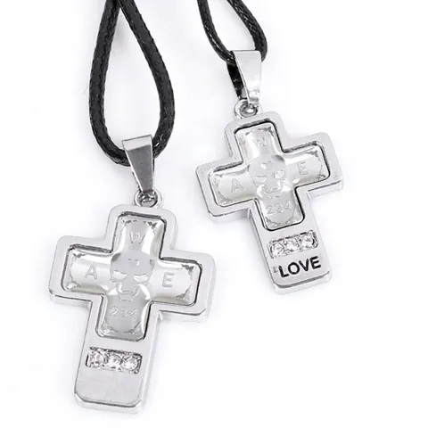 Punk Stainless Steel Cross Skull Pendant Necklace Rhinestone Inlaid Personalized Only Love Engraved Curb Chain Jewelry Gift
