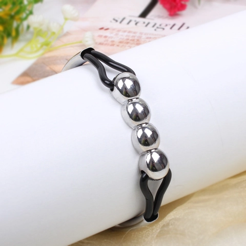 Minimalistisches Legierung Armband Mit Schwarzer PU Doppelschnur Polierte Perlen Unisex Modeschmuck Charm Armband