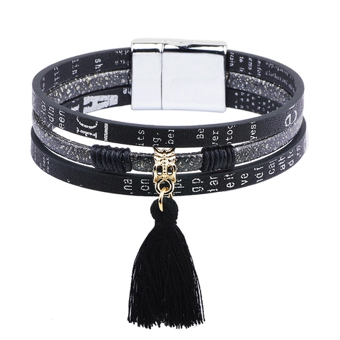 Braccialetto Avvolgente Multistrato Alla Moda Con Fibbia Magnetica In Acciaio Inossidabile Nappa In Pelle Per Donna Regalo