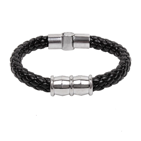 Men Punk Woven Genuine Leather Bracelet With Alloy Magnetic Clasp Black Snake Texture Fashion Hand Wrap Jewelry Gift