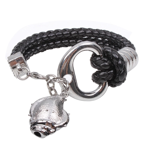 Nautical Men Hand-Woven Leather Bracelet With Alloy Conch Pendant Fashion Shell Charm Wristband Casual Jewelry Gift Black