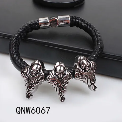 Herren Gothic Punk Totenkopf Geflochtenes Echtleder Armband Mit Titanstahl Magnetverschluss Hip Hop Rock Biker Schmuck