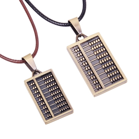 Collana con Ciondolo Abaco in Bronzo Vintage per Uomo Donna Stile Cinese Gioielli in Lega Antica con Catena in Corda Cerata
