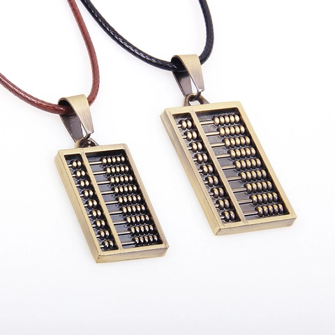 Collana con Ciondolo Abaco in Bronzo Vintage per Uomo Donna Stile Cinese Gioielli in Lega Antica con Catena in Corda Cerata
