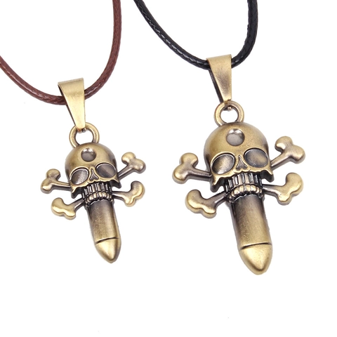 Collana con Pendente Teschio Proiettile Punk Retrò Uomo Unisex Gotico Bronzo Antico Lega Catena in Corda Cerata Gioielli