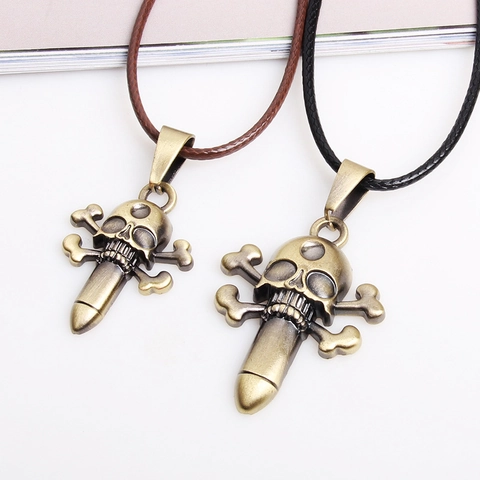 Collana con Pendente Teschio Proiettile Punk Retrò Uomo Unisex Gotico Bronzo Antico Lega Catena in Corda Cerata Gioielli