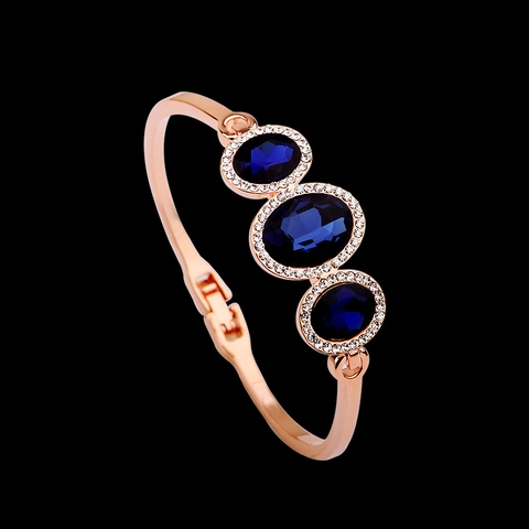 Roségold Armreif Für Damen Tiefblau Oval Kristall Strass Elegant Legierung Armreif Armband Eingelegt Schmuck Geburtstagsgeschenk