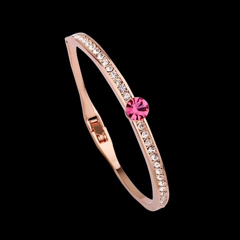 Eleganter Roségoldfarbener Legierung Armreif Fuchsia Rosa Strass Zentrum Weiß Eingelegt Für Damen Mode Party Schmuck