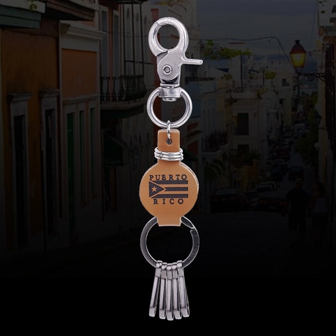 Llavero Vintage Bandera Puerto Rico Cuero Aleación Retro Multi Anillo Llavero Coche Souvenir Regalo Para Hombres Mujeres