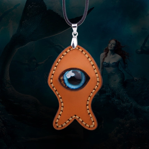 Vintage Handgefertigte Leder Fisch Anhänger Halskette Mit Blauem Böser Blick Harzperle Boho Ethnische Braune Wachskordel Kette Für Herren Damen