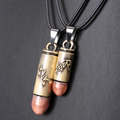 Collar con Colgante de Bala de Aleación Vintage para Hombres Mujeres Caracteres Chinos Grabados Joyería Regalo Pareja con Cordón