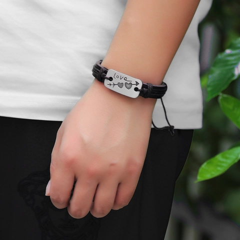 Vintage Cupidos Pfeil Herz Liebe Legierung Armband Retro Geflochtenes Paar Schmuck Für Damen Herren Mode Armreif Geschenk